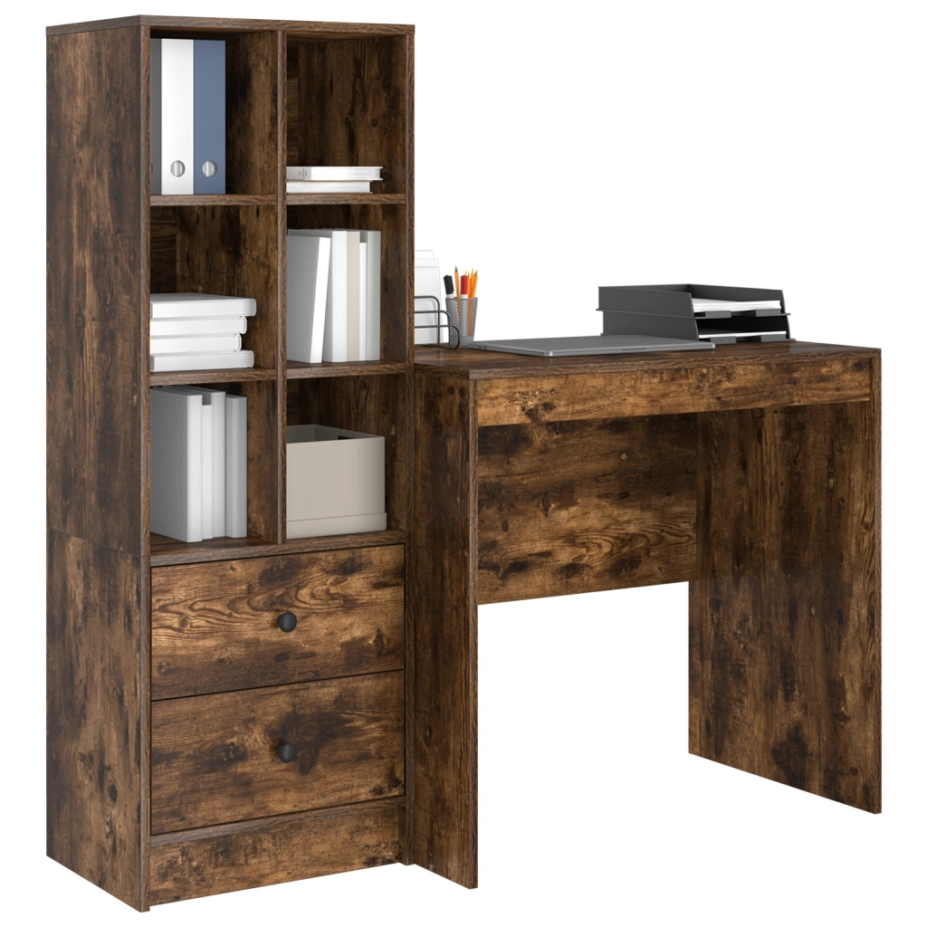 Scrivania con Storage  Rovere Affumicato Legno Ingegnerizzato