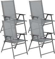 Set di 4 Sedie da Giardino Pieghevoli, Sedie da Campeggio con Schienale e Braccioli, Struttura in Metallo, Portata 121kg, Sedia Pieghevole Leggera per Balcone, Terrazza, Grigio Scuro