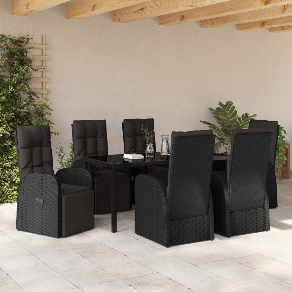 Set da Pranzo da Giardino da 7 pezzi con Cuscini in Rattan PE Nero