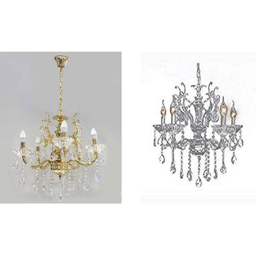 Trade Shop - Lampadario Soffitto 5 Bracci A Sospensione Con Catena Gocce Pendenti Lampada A12 -