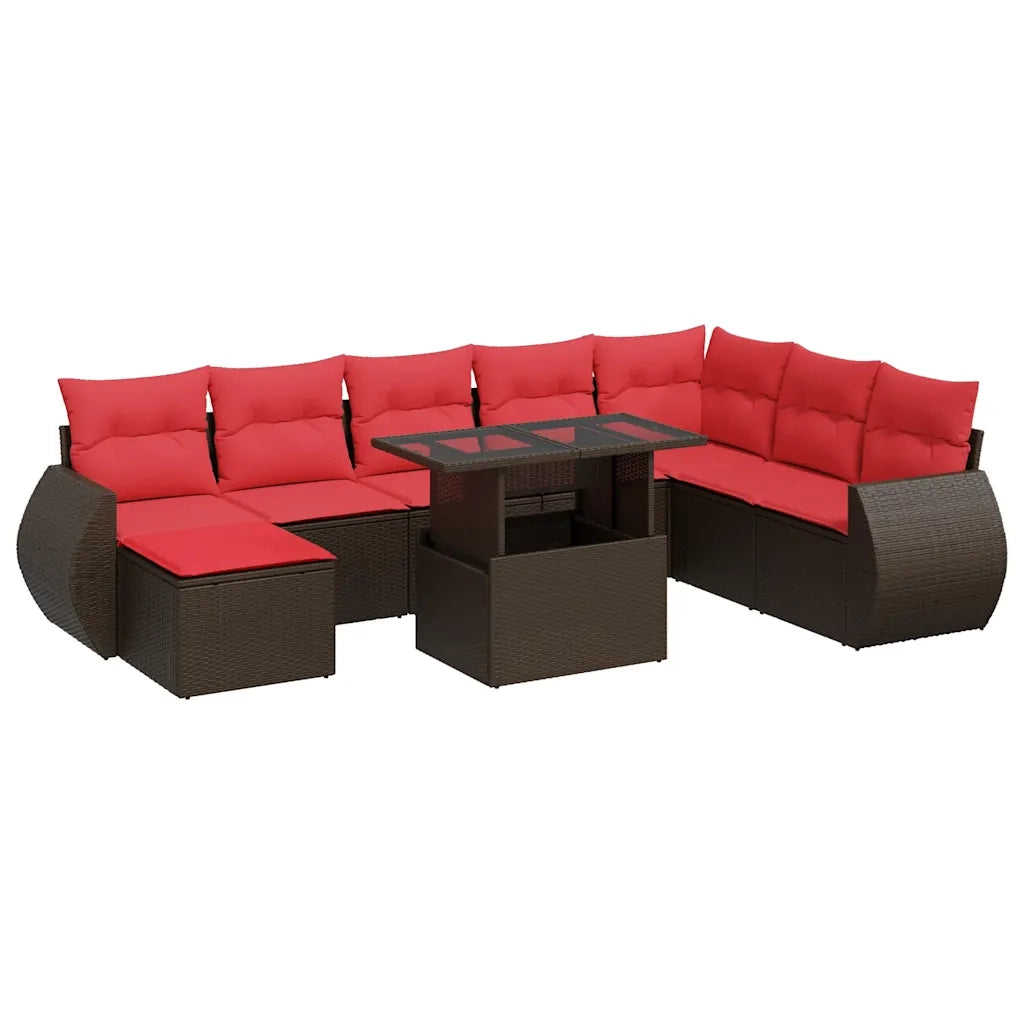 Set Divani Giardino 11 pz con Cuscini Polyrattan Marrone Acacia