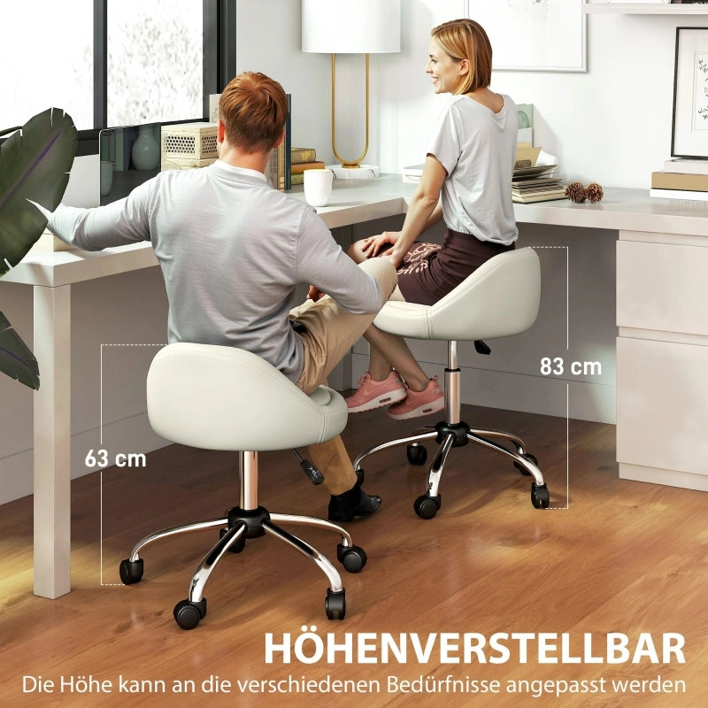Chaise de bureau girevole con ruote e altezza regolabile 63-83 cm in pelle sintetica bianca
