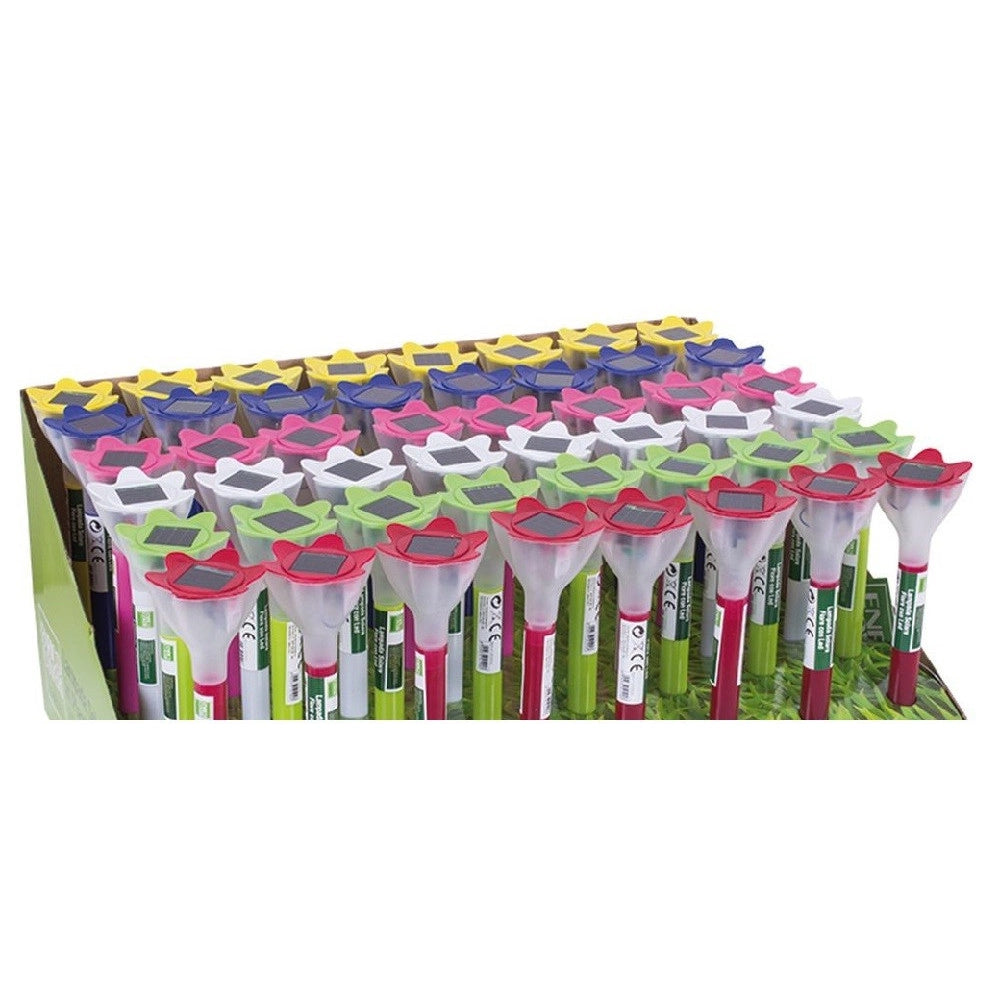Trade Shop - Set 48pz Lampada Solare A Forma Di Fiore Led In Plastica 6x30cm 6 Colori 4125012 -
