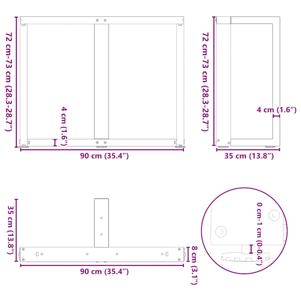 Gambe per tavolo da pranzo a forma di T 2 pz Antracite 90x35x(72-73) cm Acciaio 4013066