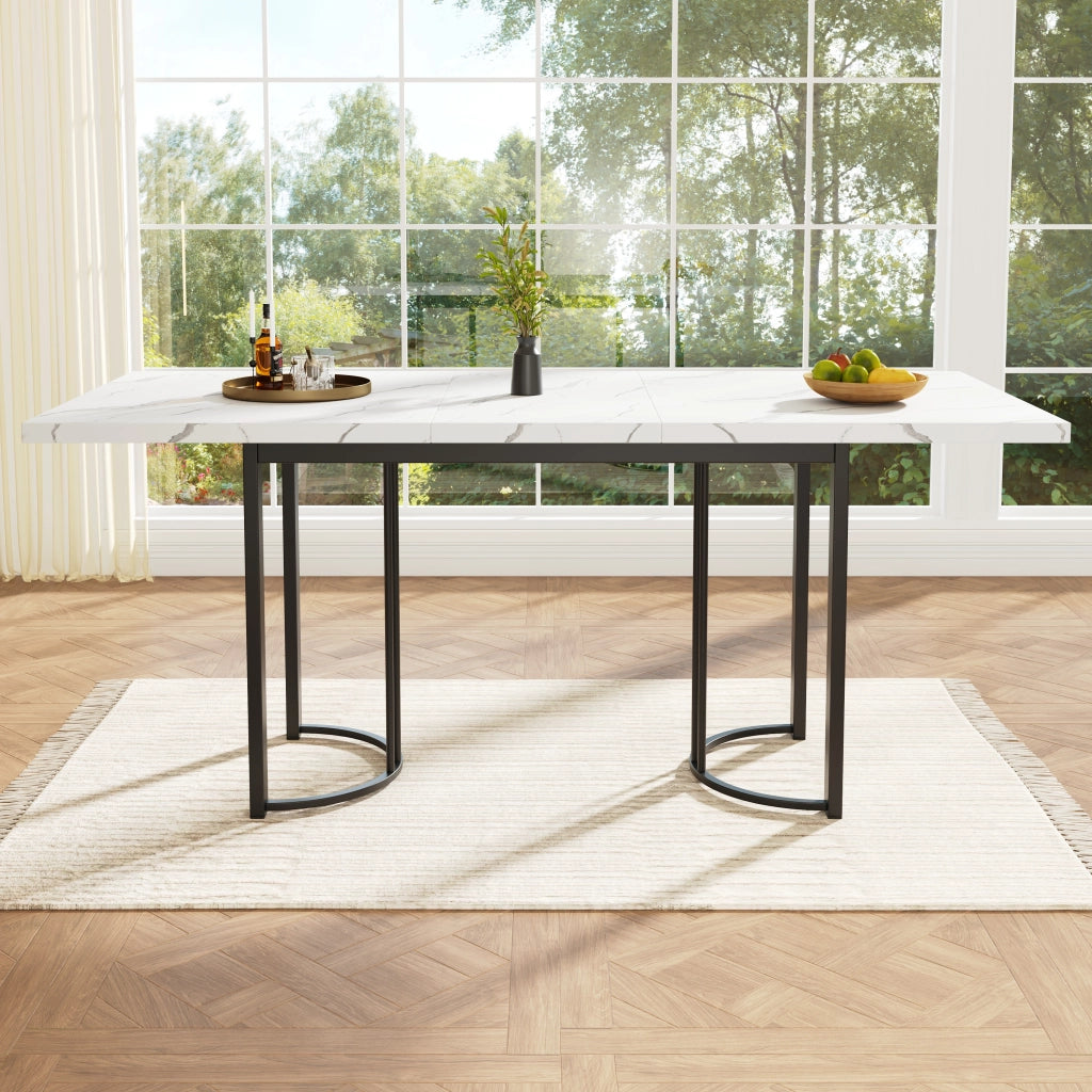 Tavolo allungabile da pranzo rettangolare con piano in MDF e gambe in metallo, per cucina e soggiorno, nero e bianco
