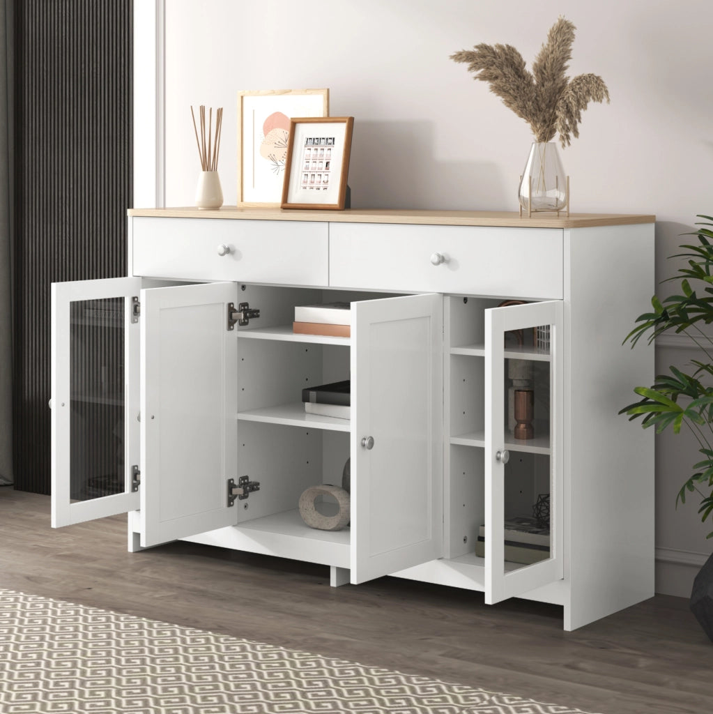 Credenza buffet stile rustico 120 cm con 4 ante e 2 cassetti