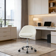 Sedia da ufficio ergonomica girevole in velluto con altezza regolabile e rotelle, metallo beige