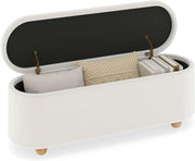 Panca Contenitore, Poggiapiedi Imbottito 139 cm con Coperchio Ribaltabile, Gambe in Legno, Panca Ottomana per Camera da Letto, Soggiorno, Portata 300 kg, Beige