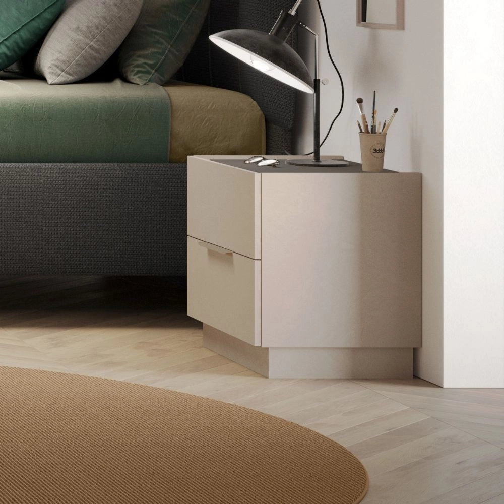 Comodino Musto 2 cassetti colore cashmere e antracite