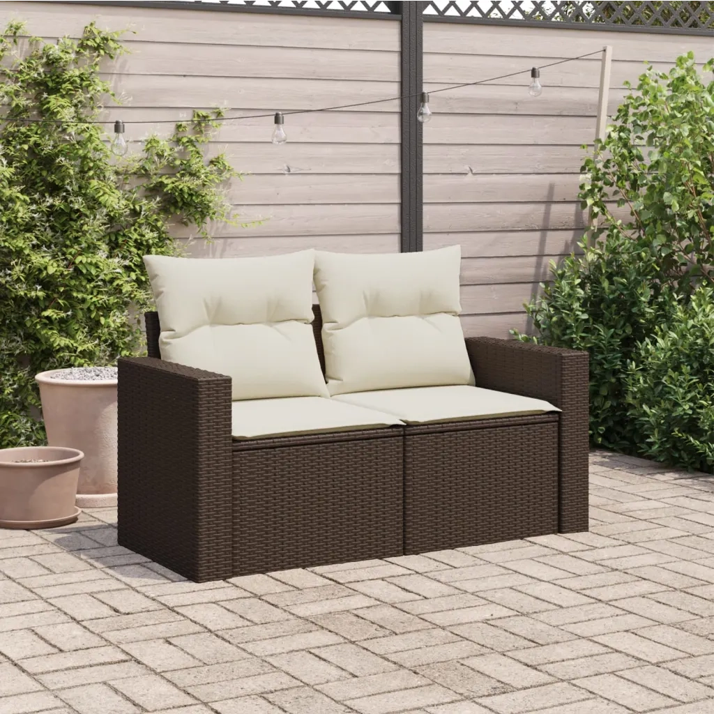 Divano da Giardino a 2 Posti con Cuscini-Sofa da Giardino-Divano da esterno in Polyrattan Marrone 853207