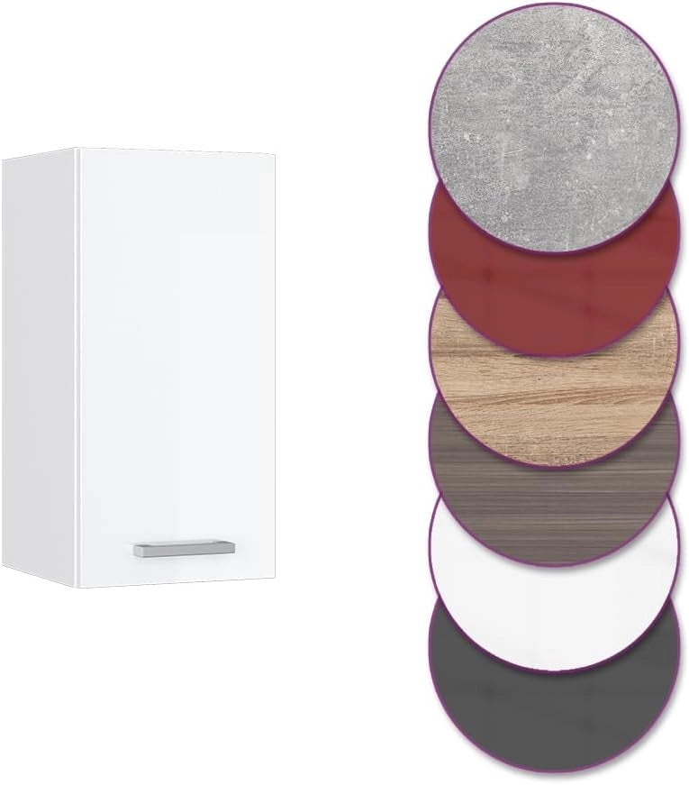 Pensile da cucina R-Line, Bianco lucido, 30 cm, per la libera combinazione all'interno di sistemi cucina modulari