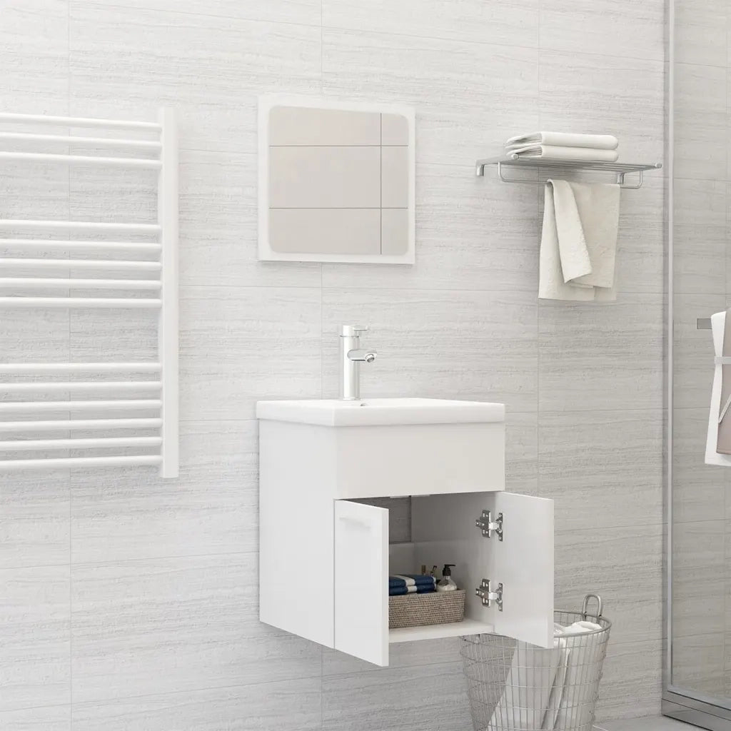 Set Mobili da Bagno | Armadio da bagno Bianco Lucido in Truciolato