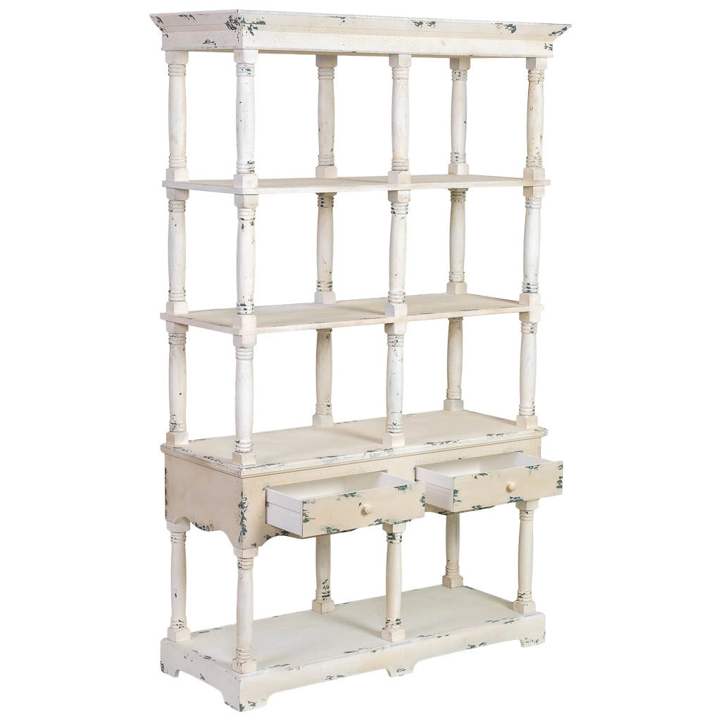 Scaffale in legno bianco invecchiato 129,5x49,5x207h cm