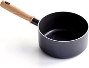 Piatto da Caffè in Ceramica Salutare 18cm/21 Litri - Manico in Legno Vintage - Senza PFAS - Adatto per Induzione - Resiste al Lavastoviglie - Grigio