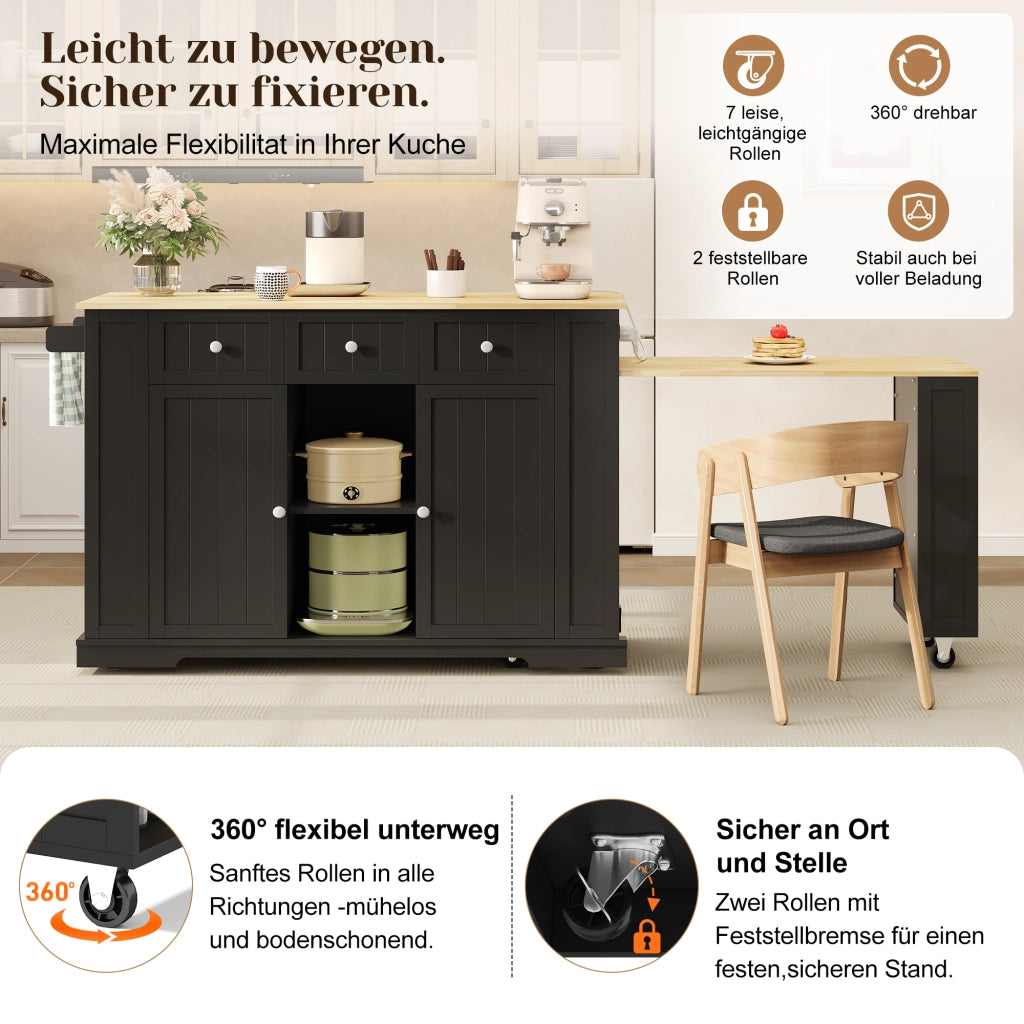 ISOLA DA CUCINA ESTENSIBILE 138(213) x 55 x 93 cm MDF Nero/Naturale