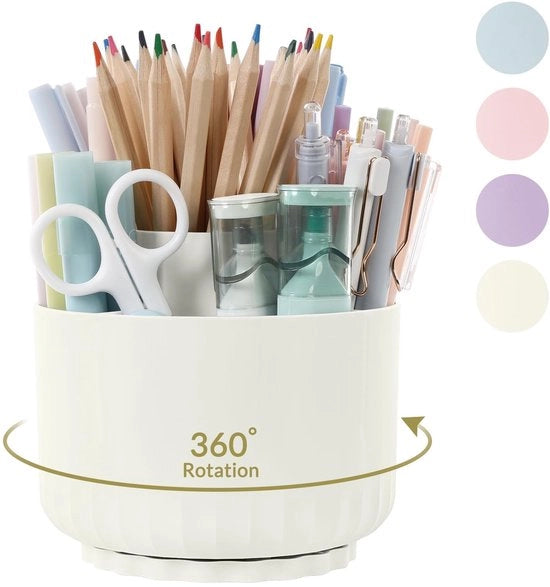 Organizzatore da ufficio, 360 gradi girevole supporto per penne, supporto per penne a 5 compartimenti, supporto per penne per ufficio, scuola e casa (bianco crema)