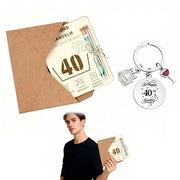 Scatola di regalo in legno - Carta di auguri con busta - Tubo di prova in vetro - Ideale per il 40° compleanno - Sostenibile e stile - Manufatto artigianale - Regalo unico
