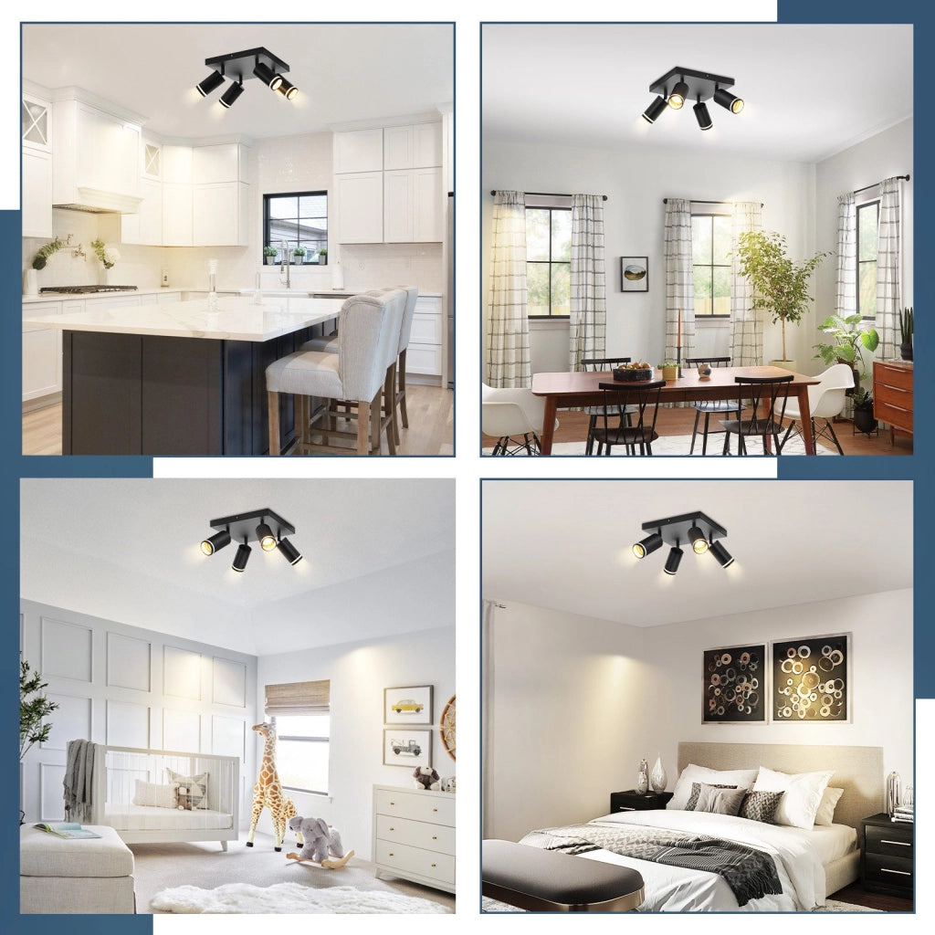 ZMH Faretto da soffitto neri 4 fiamme GU10 metallo per camera letto corridoio