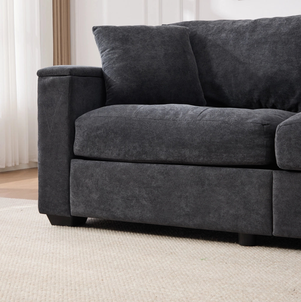 Divano 2 posti in chenille grigio scuro con contenitore nei braccioli HOMVRA