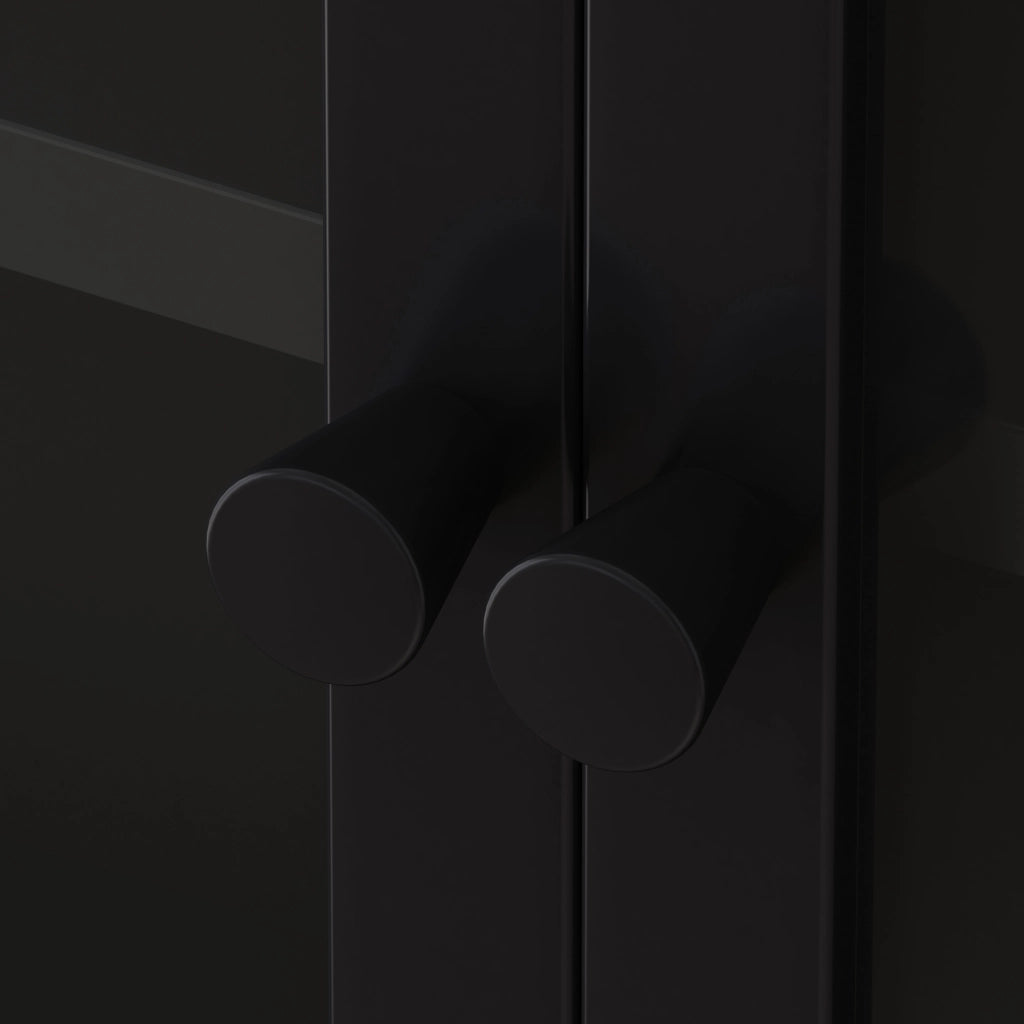 Mobile pensile con 4 ante in vetro e metallo per cucina e soggiorno nero 120 × 23 × 70 cm