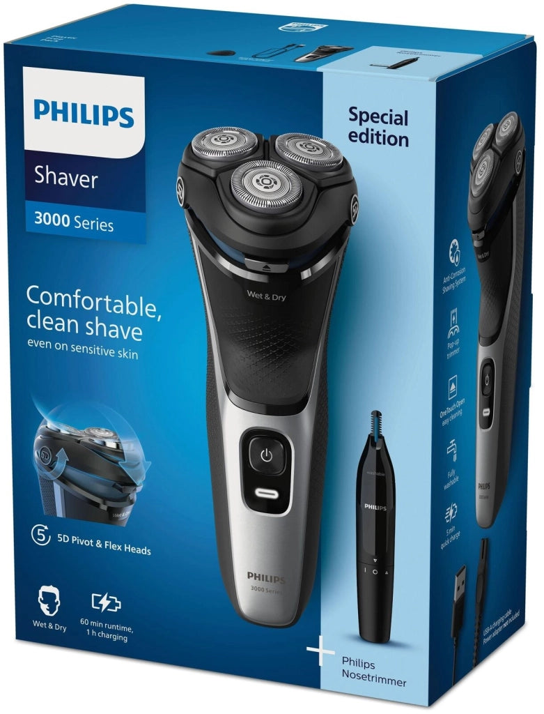 Philips Shaver 3000 Series S3143-02 Rasoio Elettrico Wet and Dry