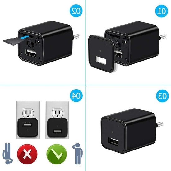 Spia HD 1080P Oplader Spioncamera - Mini DV Audio Fast AC EU USB Wall Socket Plug Registrazione di Sorveglianza Sicurezza Domestica Adattatore Ricordo di Registrazione a Ciclo