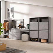 Scarpiera, 357x35x145cm, Camera da letto, Armadio Aperto, Cassettiera, Pannelli Decorativi, Tavolo da toeletta, grigio cemento RF3527
