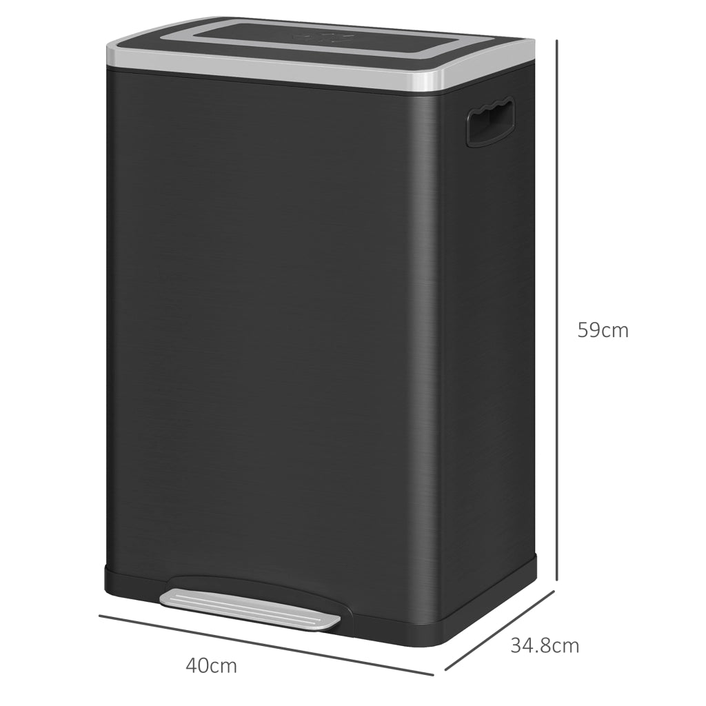 Pattumiera 2 Scomparti 20L ¨C Xylo ¨C Acciaio Inox Nero 40x34.8x59cm