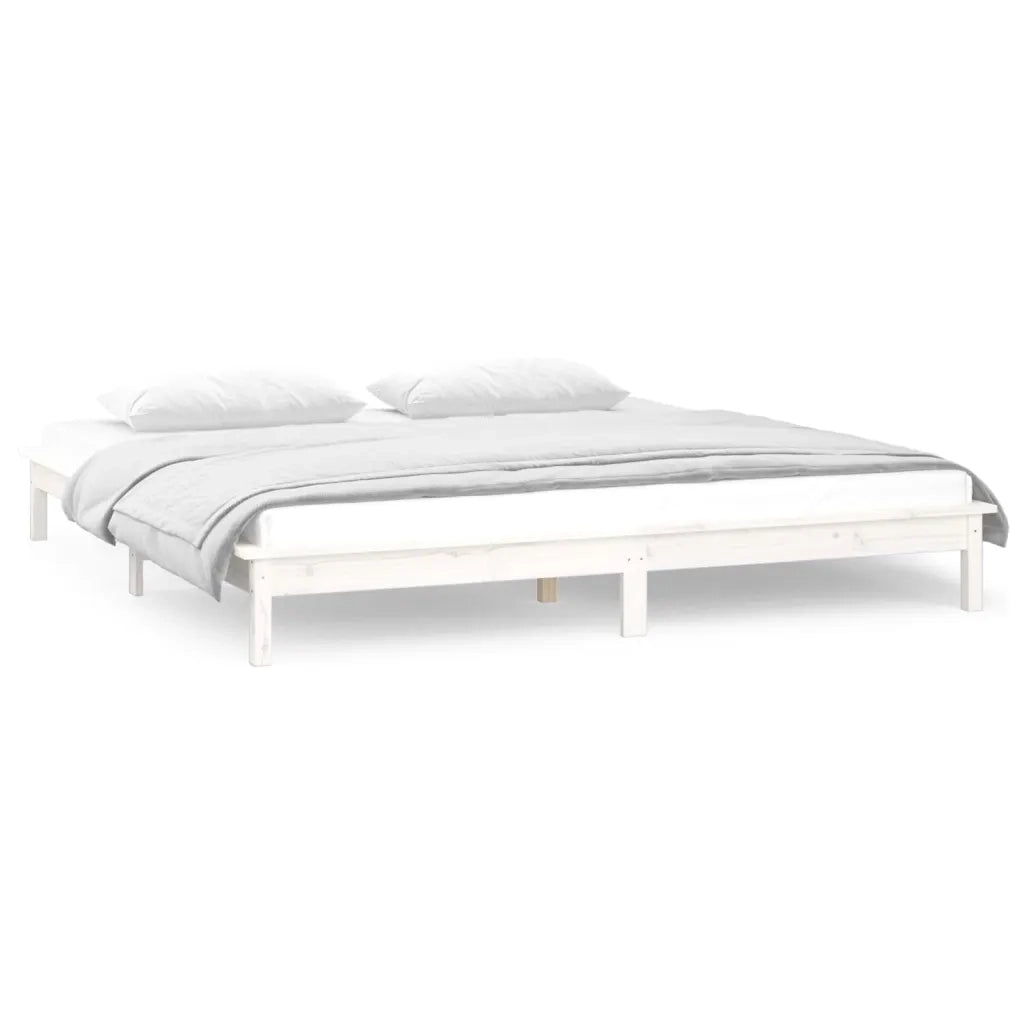 Giroletto LED-Struttura Letto con LED Bianco 180x200cm Super King in Legno Massello 817543