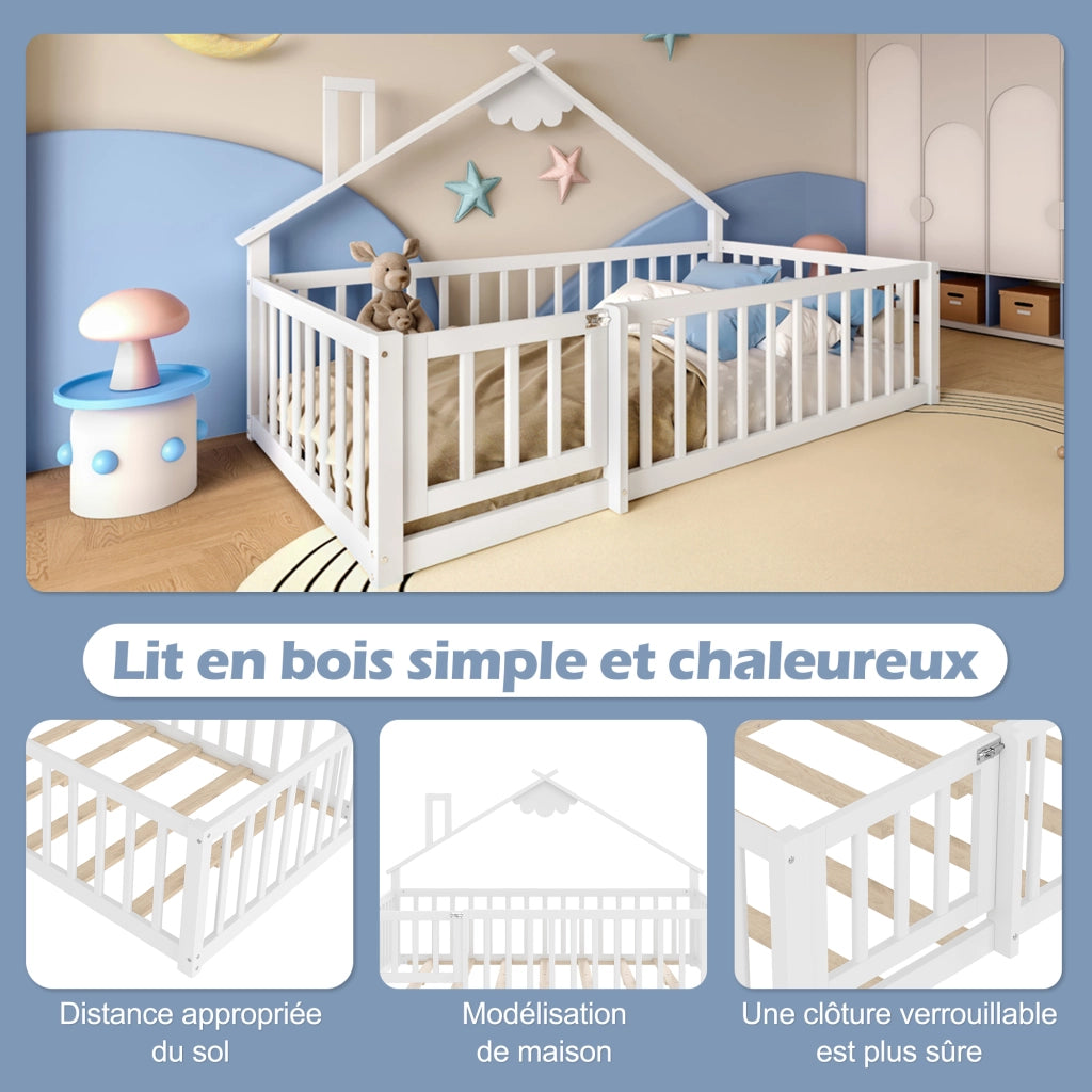 Letto Singolo per Bambini con Sponde e Serratura ¨C MINIMAL ¨C Pino Bianco 90x190