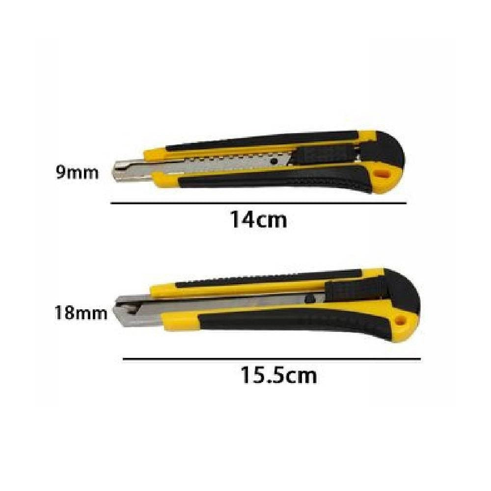 Trade Shop - Set 2 Taglierini Taglierino Cutter Con Fermo Blocco Guida Lama 71072 Manico Gomma -