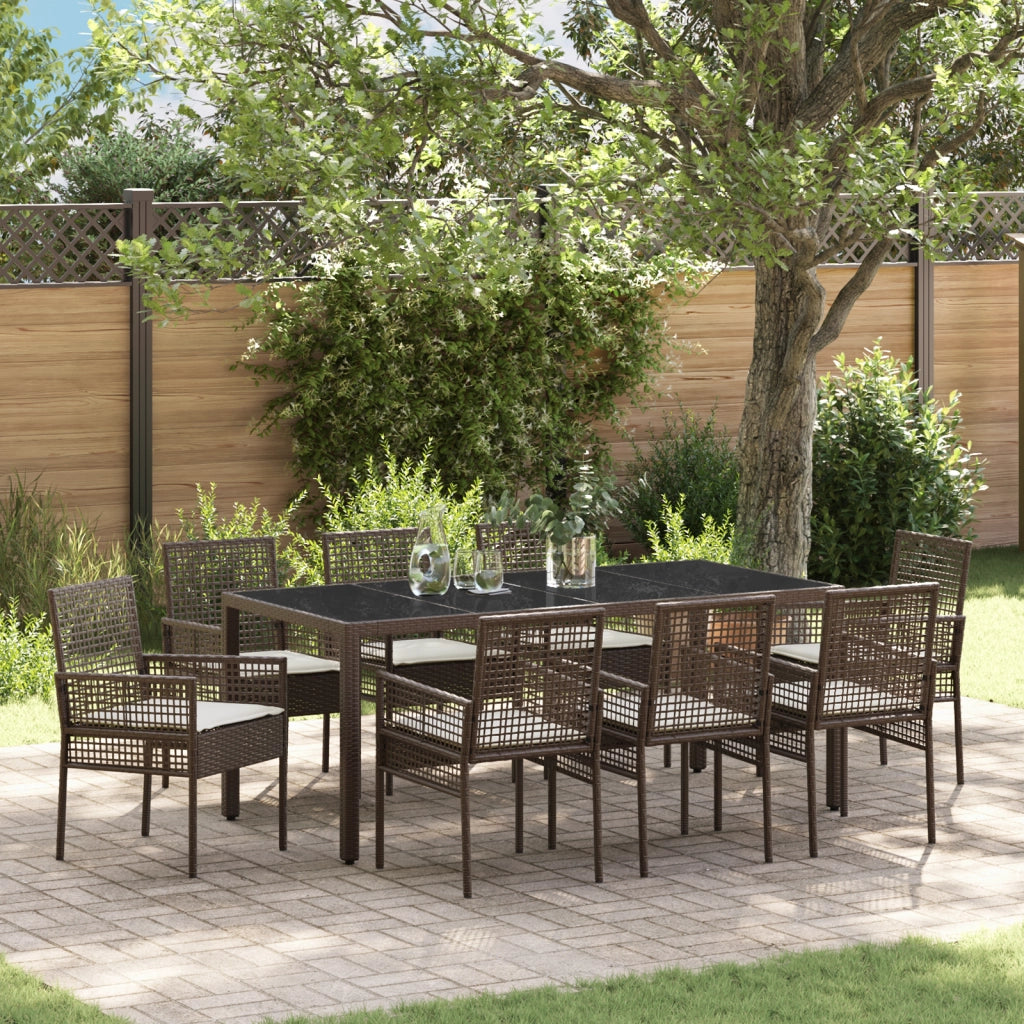 Set da Pranzo da Giardino 9 Pezzi Marrone in Polyrattan