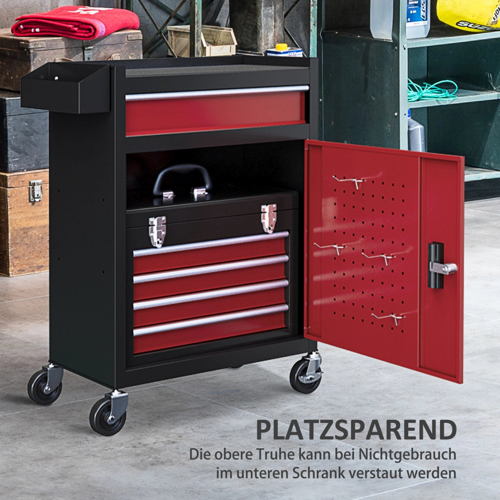 CARRELLO OFFICINA 5 CASSETTI 60,5x34,8x81 cm ACCIAIO ROSSO CHIUDIBILE