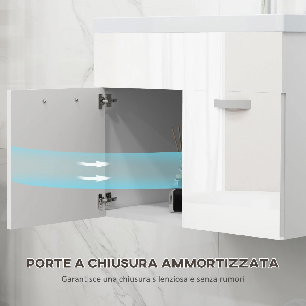 Mobile Bagno Sospeso con Lavabo e Armadietto ¨C Zephmum ¨C Bianco Lucido 61x40x50cm