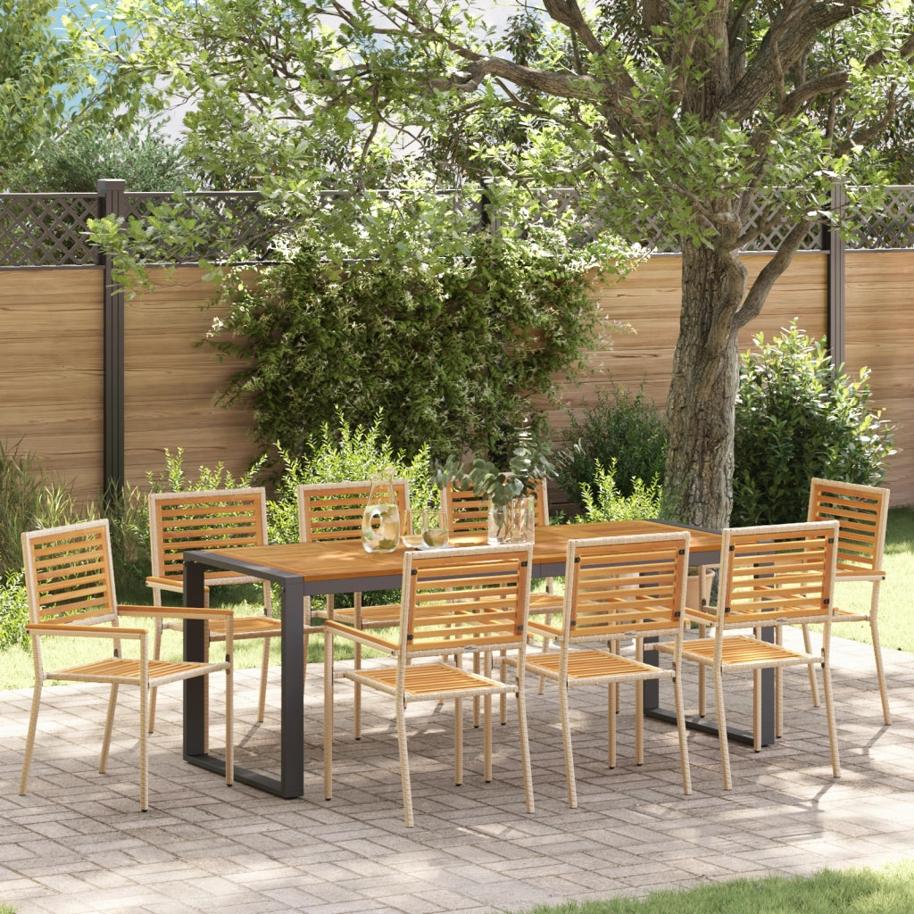 Set da pranzo da giardino  9 pezzi beige in polyrattan acacia