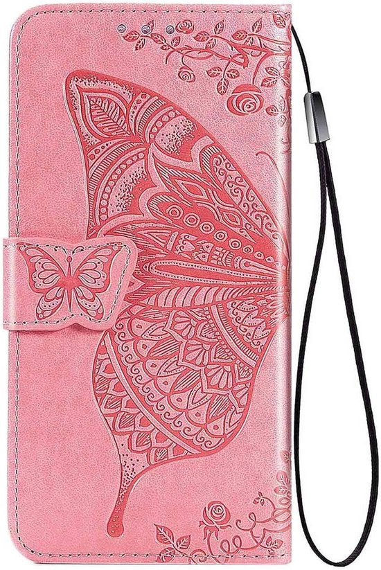 Coprioggetto per smartphone con portafoglio e decorazione a farfalla - Rosa - Adatto per Samsung Galaxy S23 Ultra 5G