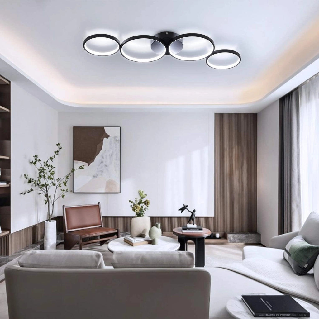 ZMH Lampada da soffitto LED moderna 4 anelli fiamma telecomando per soggiorno