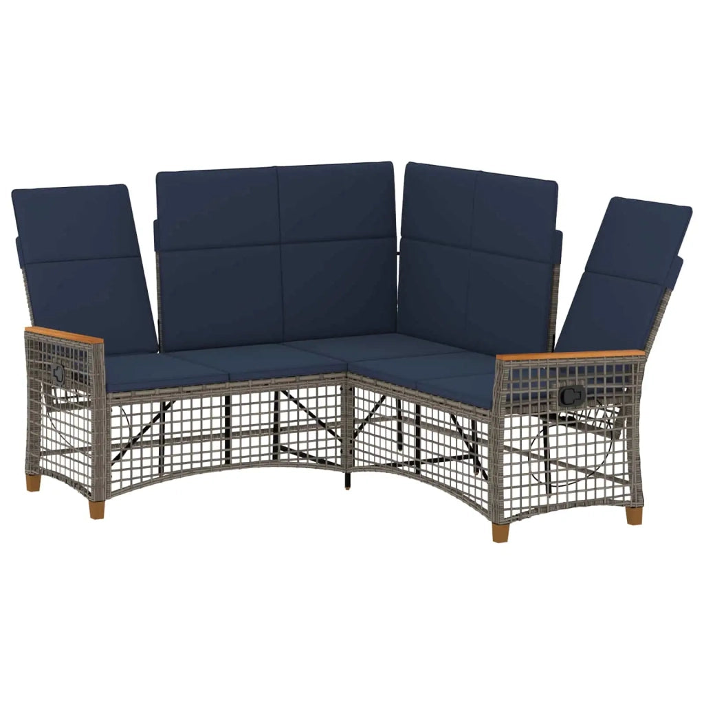 Set di Divani Recliner da Giardino Regolabile Grigio e Blu Navy