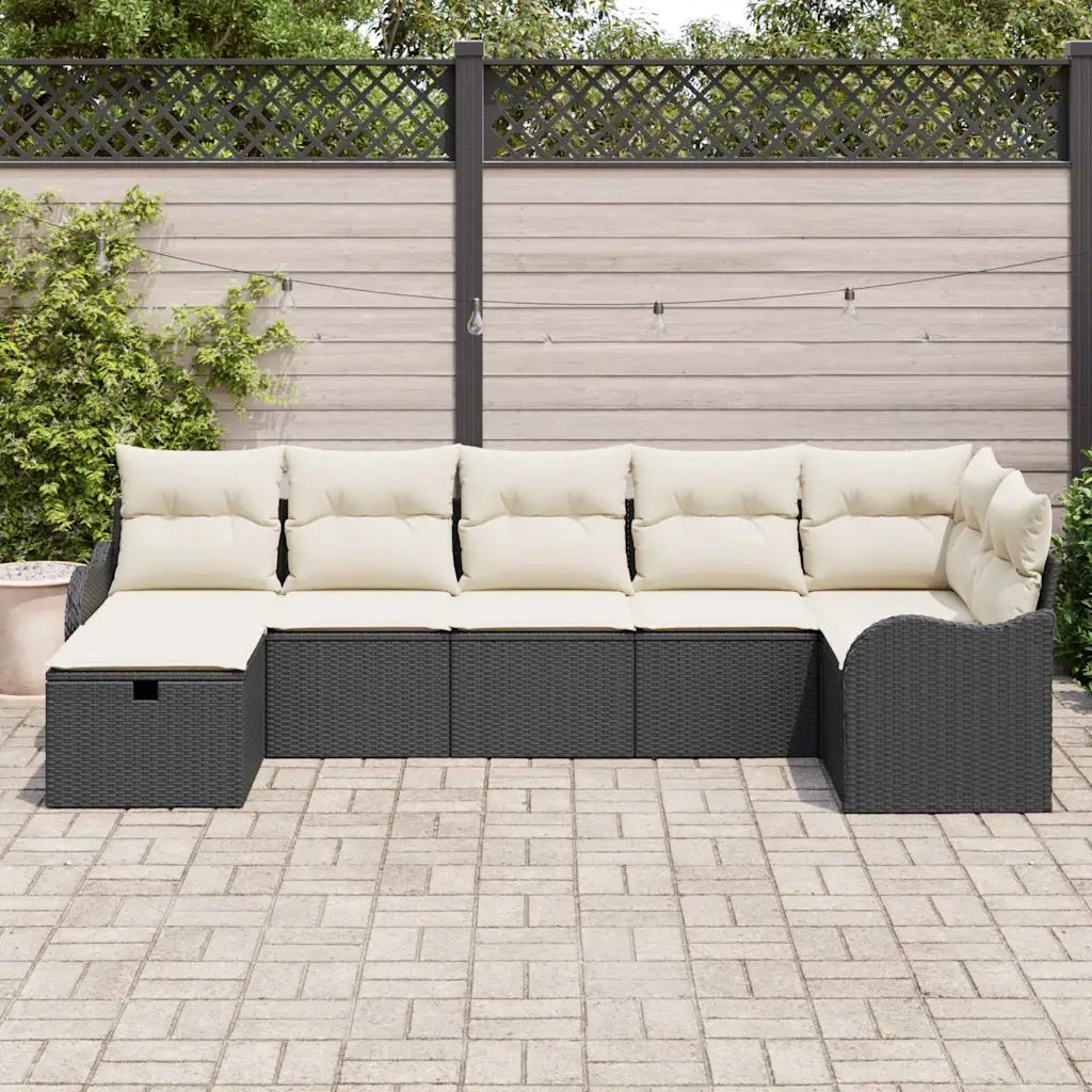 Set Divano da Giardino con cuscino 7 pcs Nero Poly Rattan
