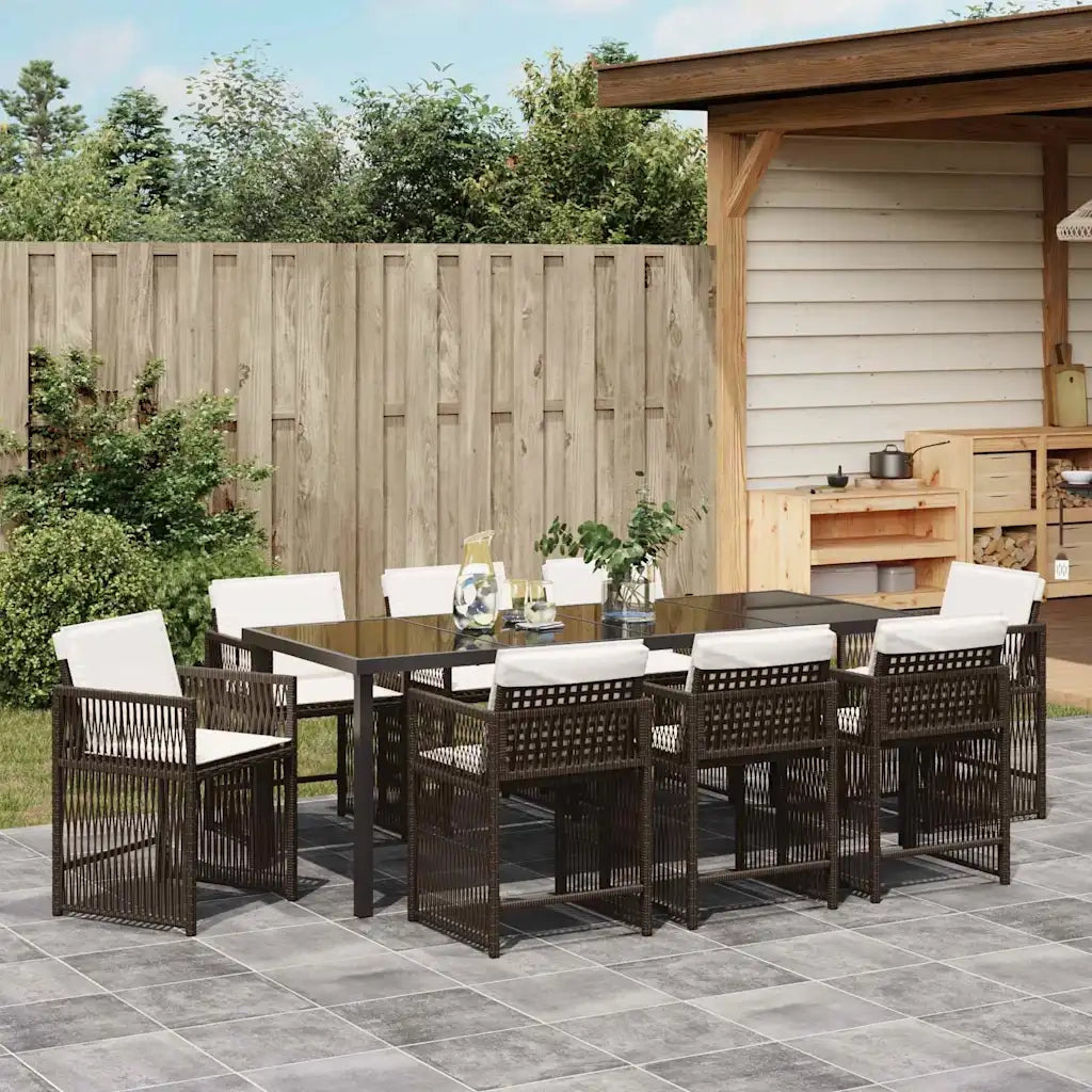 Set da Pranzo per Giardino 9 pcs Marrone polyrattan 3380784
