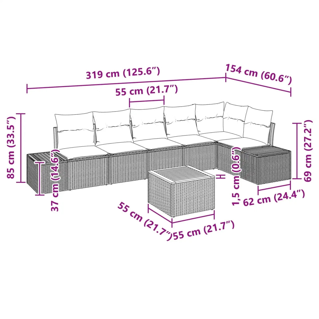 Set Divano da Giardino 7 pz Nero polyrattan 3347970