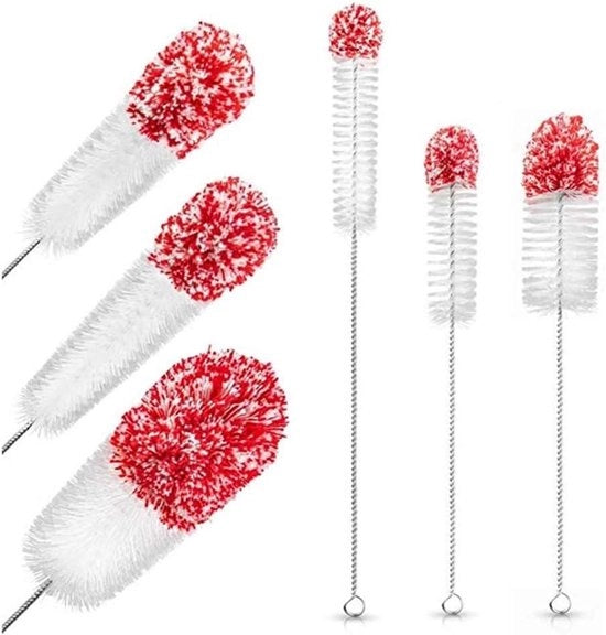 Set di Spazzole per Pulire Bottiglie Multifunzionali - Set da 3 con Steel e Hare Nylon Lunghe, Rosso