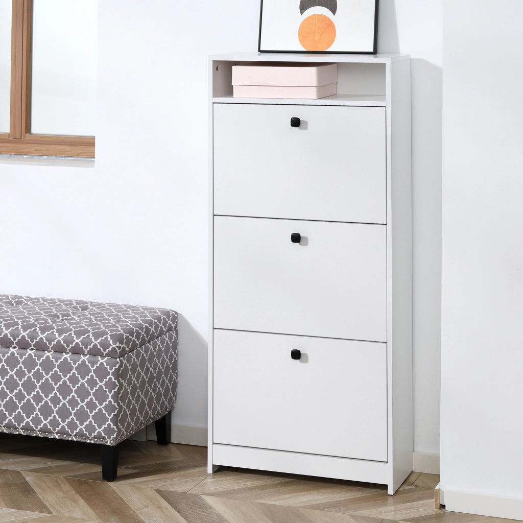 Scarpiera 3 Cassetti a Ribalta ¨C zephmum ¨C Legno Truciolato Bianco 60x24x132cm