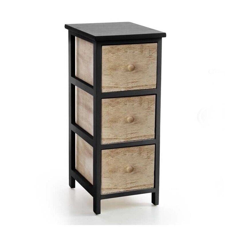 CASSETTIERA IN LEGNO CON 3 CASSETTI COLORE NERO E NATURALE 26 X 32 X 62 CM