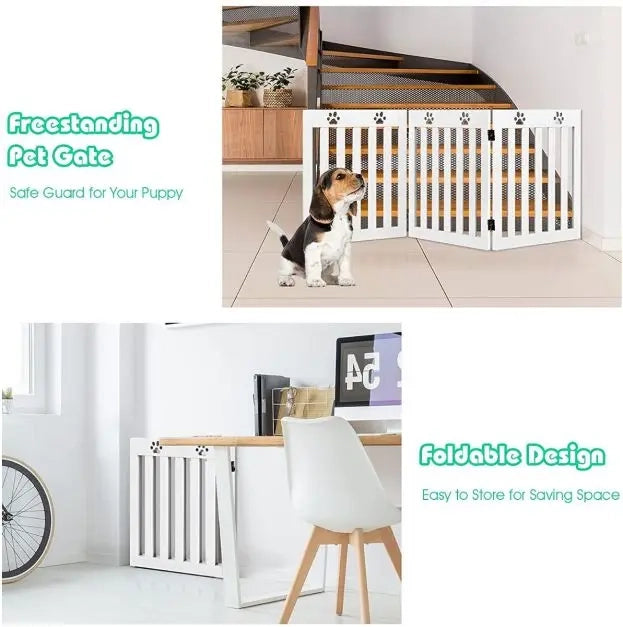 Cancelletto per Cani Pieghevole a 3 Pannelli in MDF Bianco Autoportante per Casa e Scale