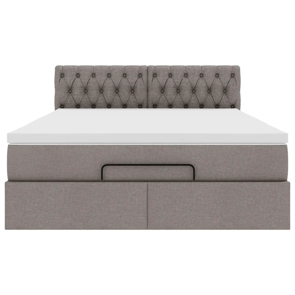 Pouf Letto con Materasso e LED Tortora 140x190 cm in Tessuto