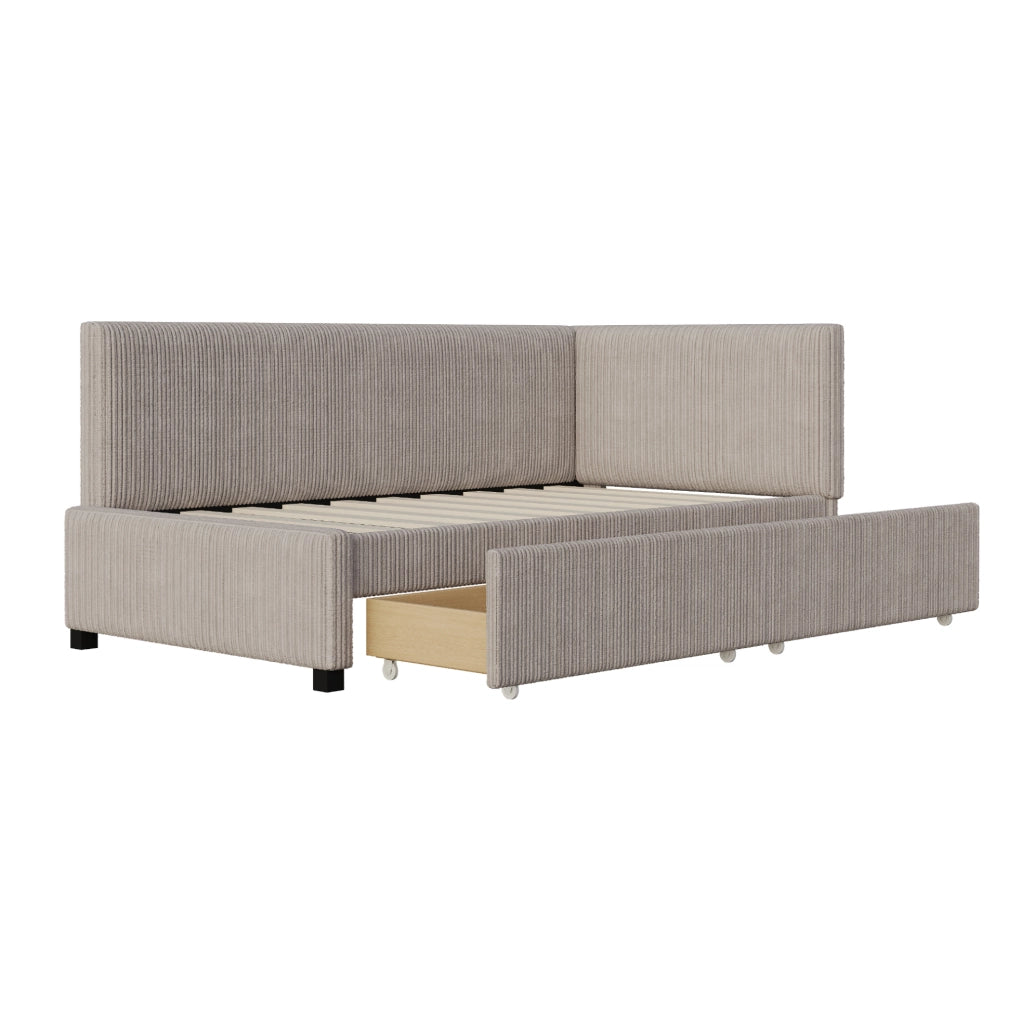 Divano letto a una piazza 90x200 cm in velluto grigio con 2 cassetti e rete a doghe