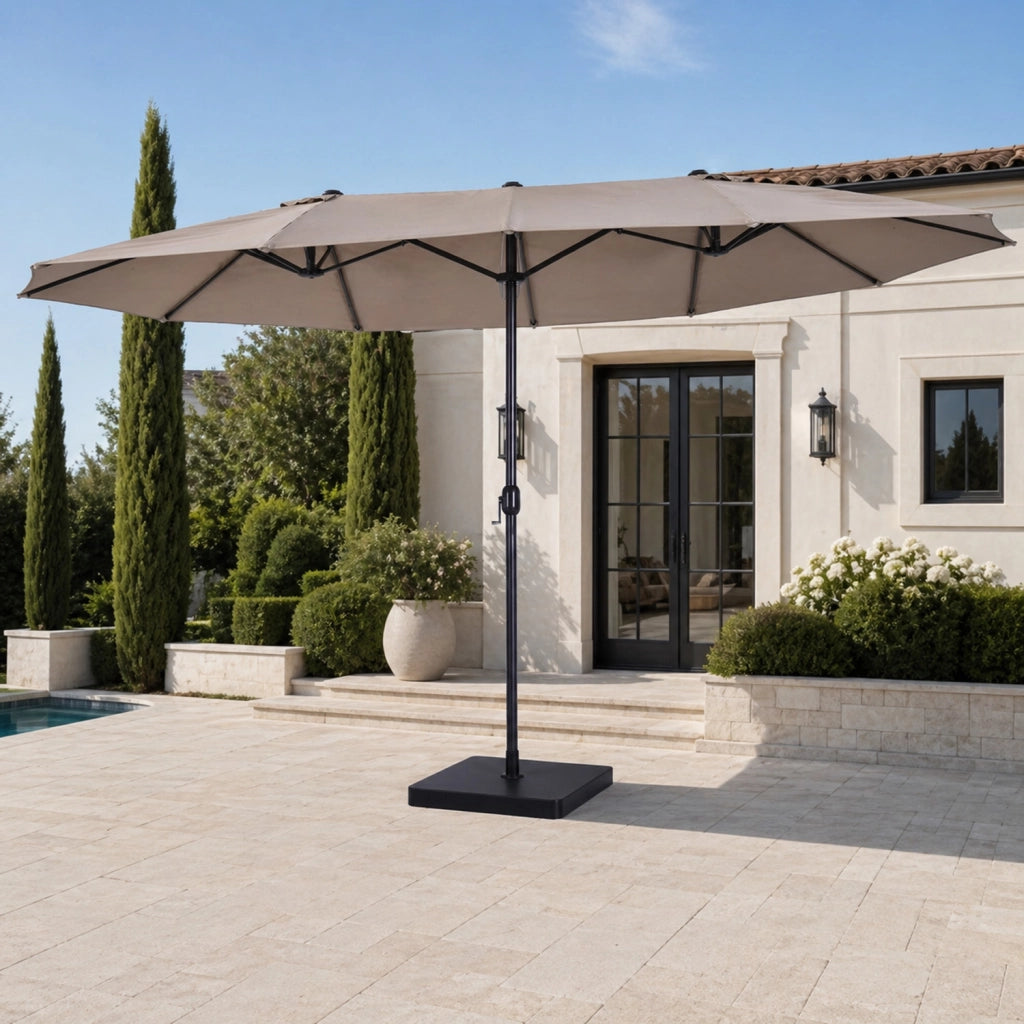 Parasole Ombrellone Doppio Rettangolare Per Giardino Piscina E Terrazzo Copertura Ombra Extra Large Schermatura Solare Per Aree Relax Cortile Veranda E Spazi Esterni 4.6 x 2.4 M Caffè