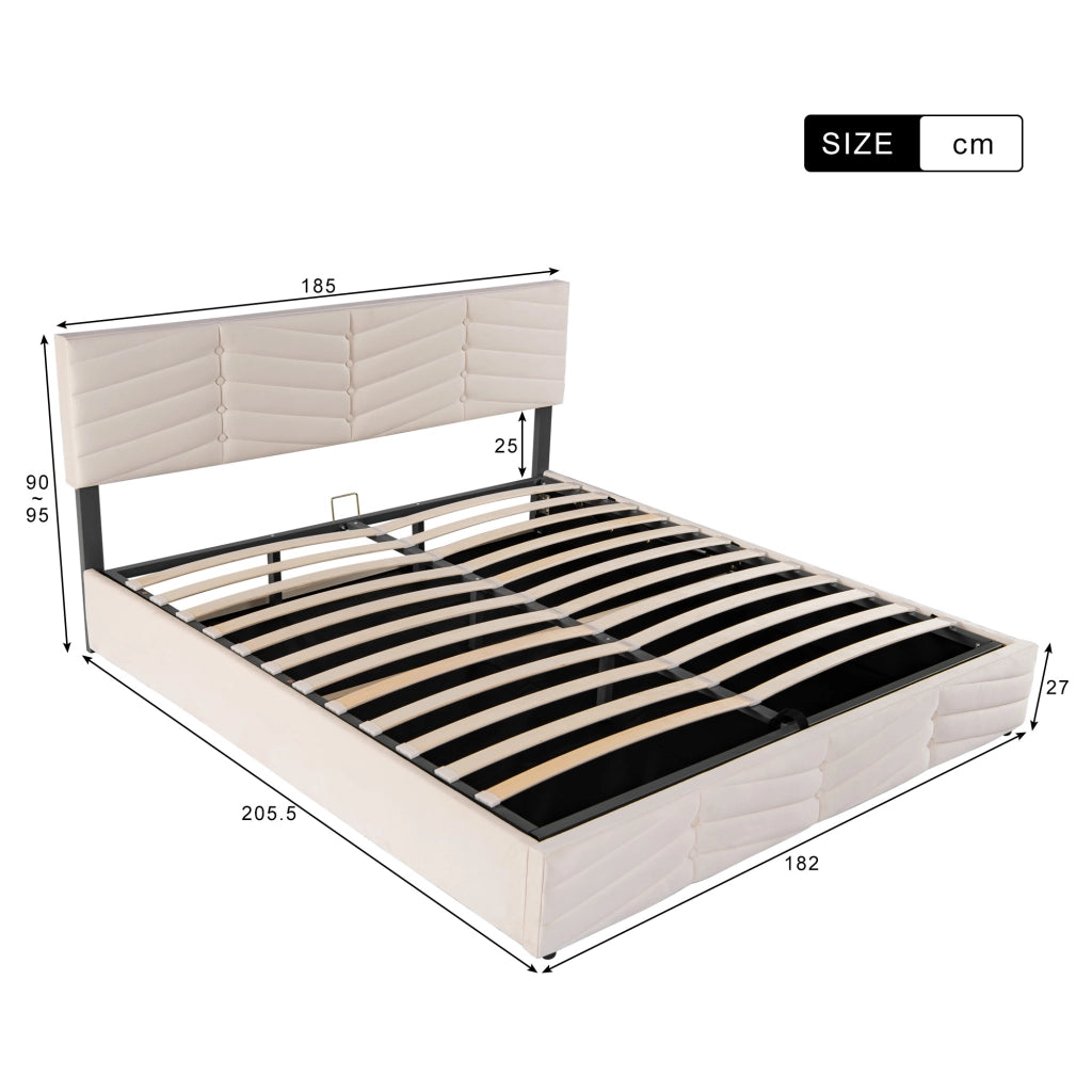 Letti contenitori 180x200 cm; testiera regolabile; velluto beige (Senza materasso)
