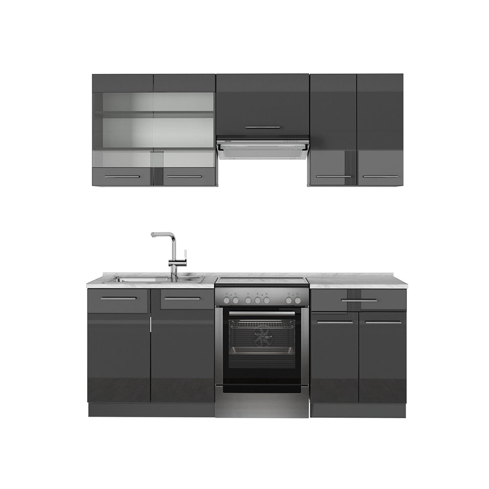 Cucina componibile Fame-Line Antracite lucido/Antracite 200 cm, PL Marmo Vicco